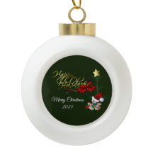Happy Holidays Weihnachts Keramik Ornament