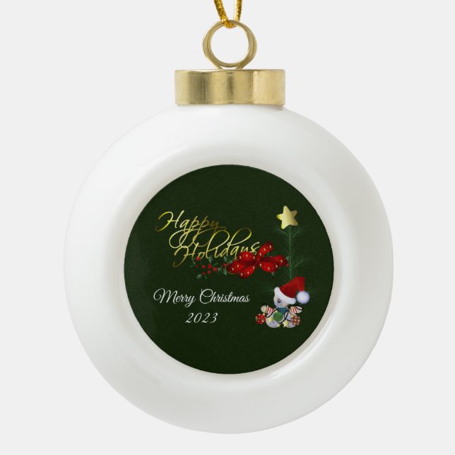 Happy Holidays Weihnachts Keramik Ornament (Vorderseite)