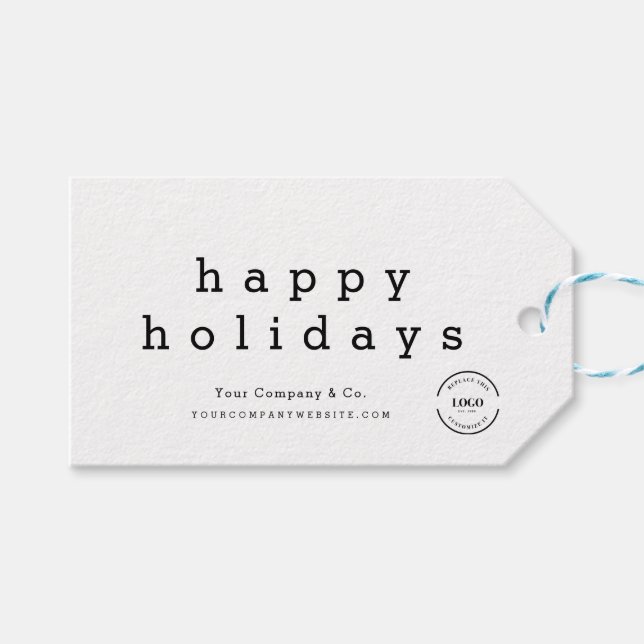 Happy Holidays Weihnachts-Logo-Minimal Geschenkanhänger (Vorderseite (Horizontal))