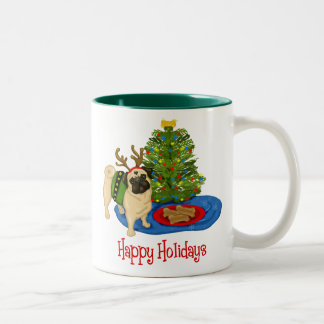 Happy Holidays Weihnachts Rentier Mops Tasse