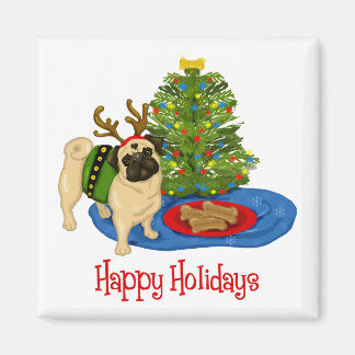 Happy Holidays Weihnachts Rentier Mops Tasse Magnet