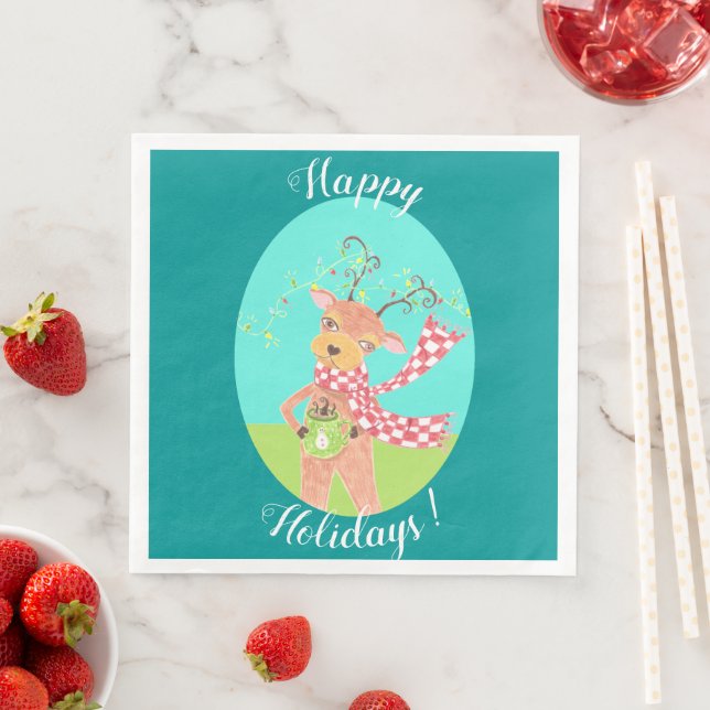 Happy Holidays - Weihnachts-Rentierpapier-Serviett Serviette (Beispiel)