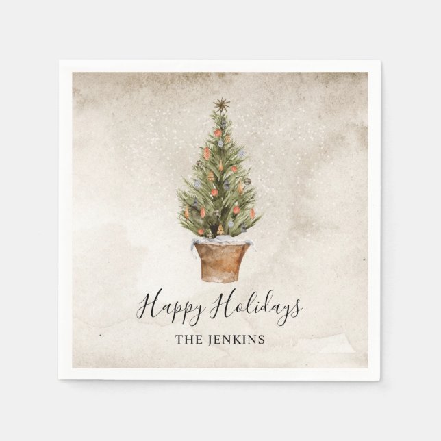 Happy Holidays Weihnachtsbaum Serviette (Vorderseite)