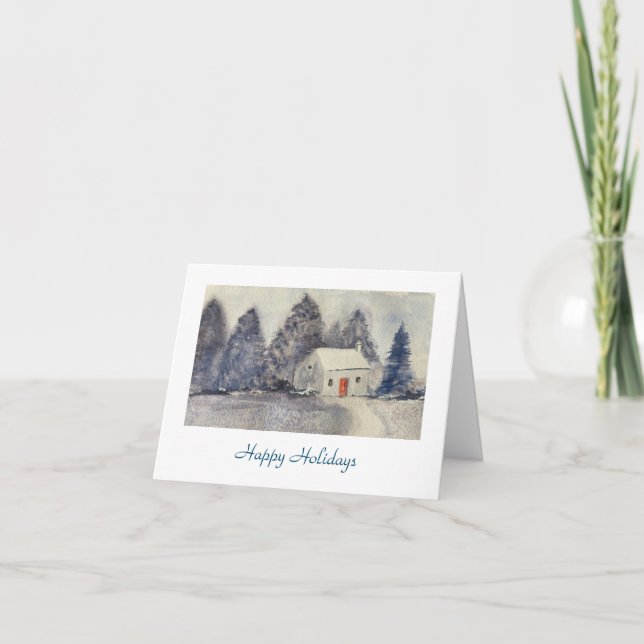 Happy Holidays Weihnachtsfeiertag Snowy Hütte Feiertagskarte (Vorderseite)