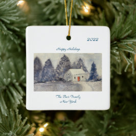 Happy Holidays Weihnachtsfeiertag Snowy Hütte Keramikornament