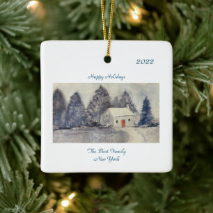 Happy Holidays Weihnachtsfeiertag Snowy Hütte Keramikornament