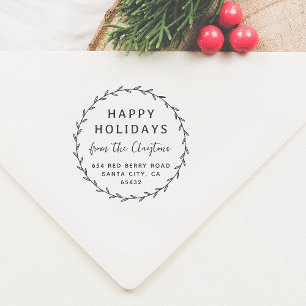 Happy Holidays Weihnachtskranz Familienname Gummistempel
