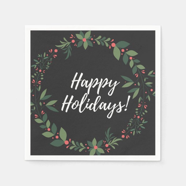 Happy Holidays Weihnachtskranz Serviette (Vorderseite)