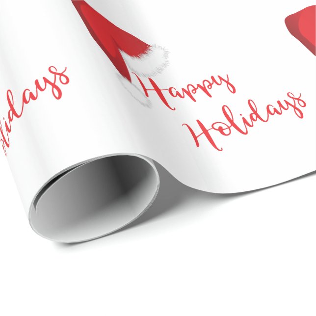 Happy Holidays Weihnachtsmannmütze Red Geschenkpapier (Rolleneckpunkt)