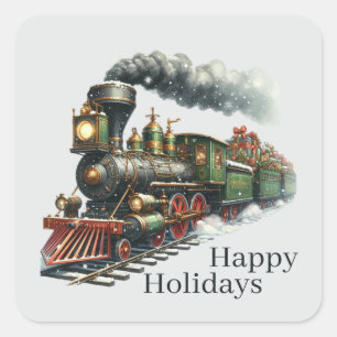 Happy Holidays Weihnachtszug hinzufügen Text Quadratischer Aufkleber