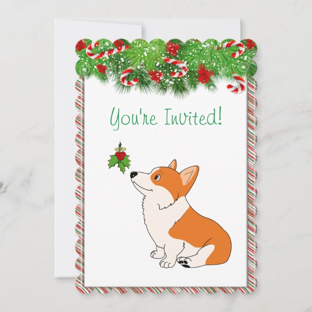 Happy Holidays Welsh Corgi Cartoon Einladung (Vorderseite)