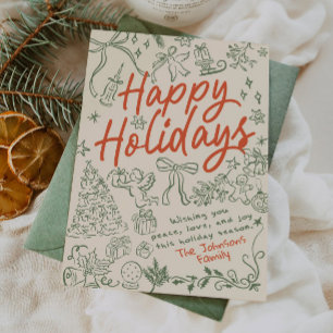 Happy Holidays Whimsical Hand gezeichnete Urlaubsk Feiertagskarte