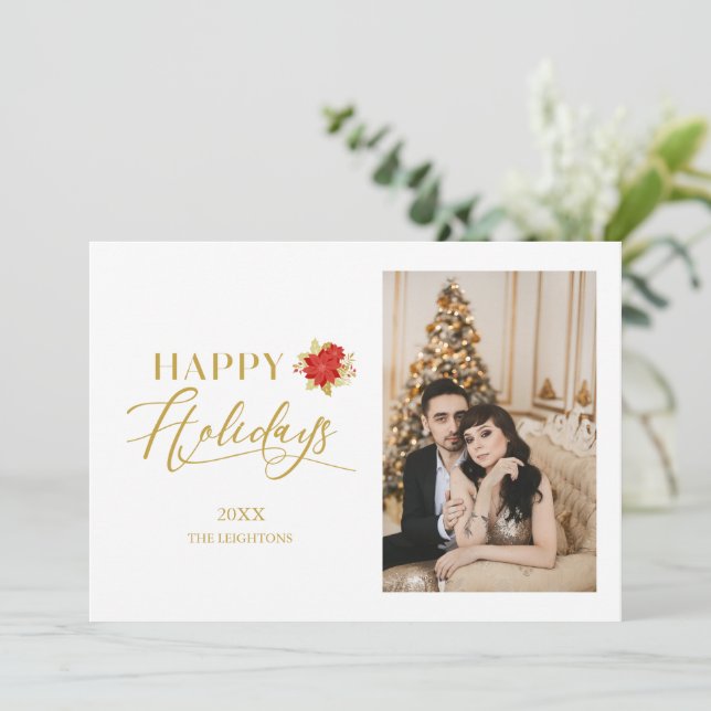 Happy Holidays Whimsical Ponsettia Weihnachtsfest  (Stehend Vorderseite)