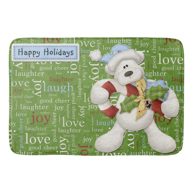 Happy Holidays White Dog Badematte (Vorderseite)