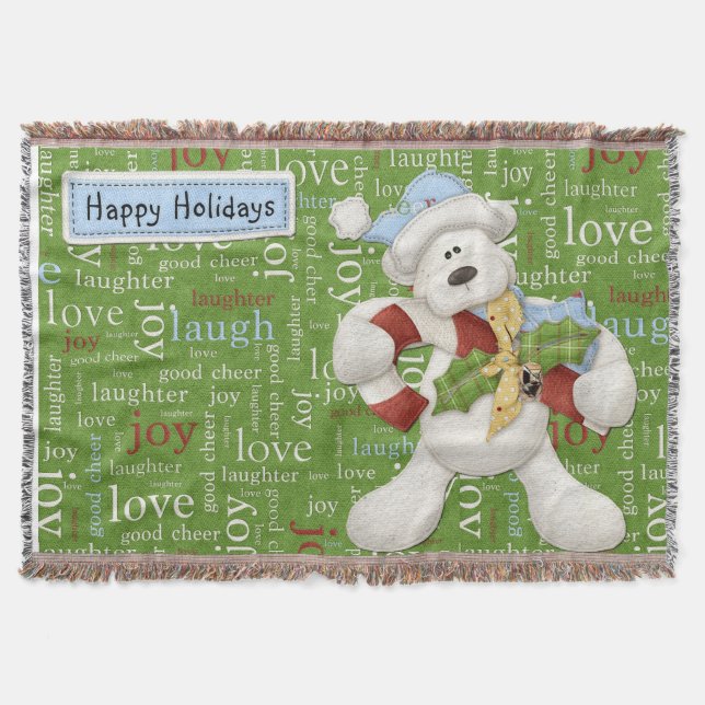 Happy Holidays White Dog weich Decke (Vorderseite)