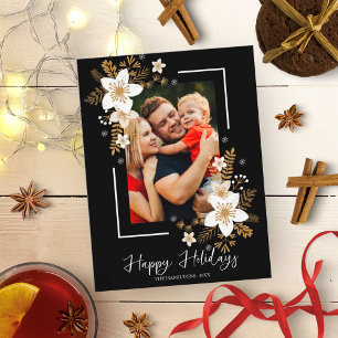 Happy Holidays White Flowers Christmas Photo Postkarte