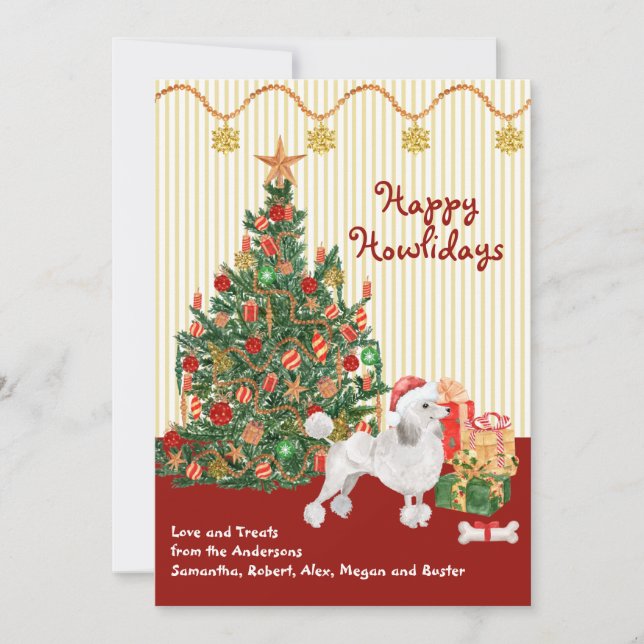 Happy Holidays White Poodle Tree Weihnachtskarte (Vorderseite)