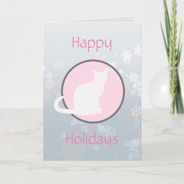 Happy Holidays White Silhouette Tabby Cat Card Karte (Vorderseite)