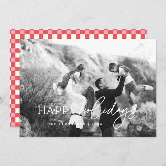 Happy Holidays White Text Foto Weihnachtskarte Einladung (Vorne/Hinten)