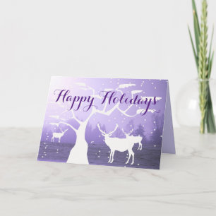 Happy Holidays White Tree/Deer Silhouette Card Karte