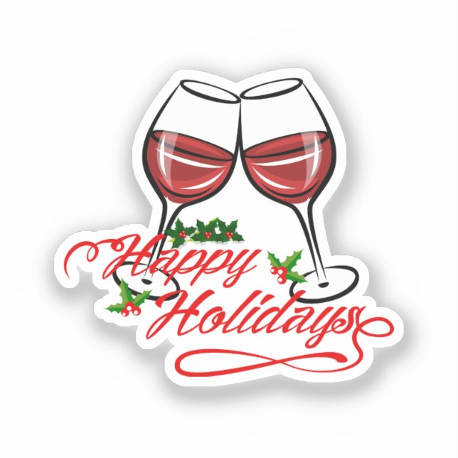 Happy Holidays Wine Aufkleber (Vorderseite)