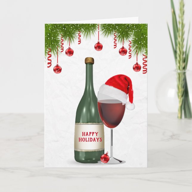 Happy Holidays Wine Feiertagskarte (Vorderseite)