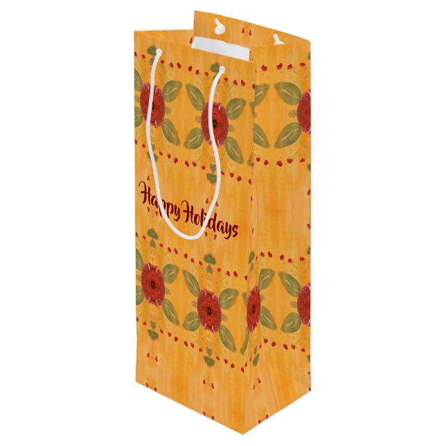 Happy Holidays Wine Paper Geschenktasche Geschenktüte Für Weinflaschen (Rückseite Schrägansicht)