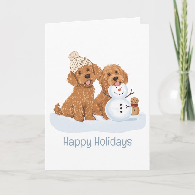 Happy Holidays Winter Goldendoodle Dog Snowman Karte (Vorderseite)