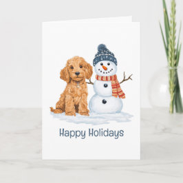 Happy Holidays Winter Goldendoodle Dog Snowman Karte