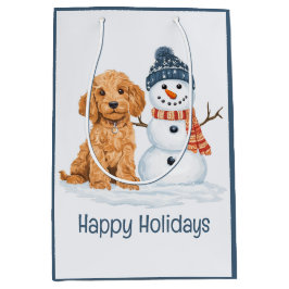 Happy Holidays Winter Goldendoodle Dog Snowman Mittlere Geschenktüte