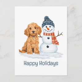 Happy Holidays Winter Goldendoodle Dog Snowman Postkarte