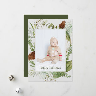 Happy Holidays Winter Greenery Vertikales Foto Feiertagskarte