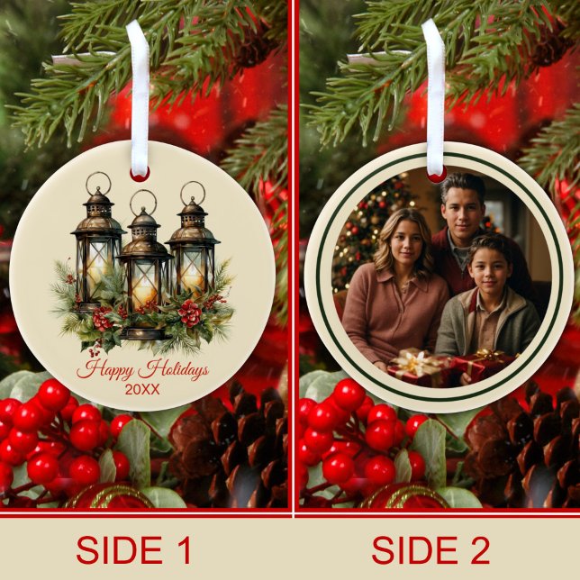 Happy Holidays Winter Lanterns Custom Foto Keramik Ornament (Von Creator hochgeladen)