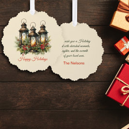 Happy Holidays Winter Lanterns Custom Foto Ornament Karte