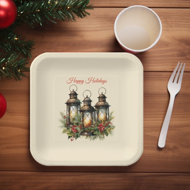 Happy Holidays Winter Lanterns Pappteller (Von Creator hochgeladen)