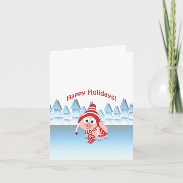 Happy Holidays Winter Pig Feiertagskarte (Vorderseite)
