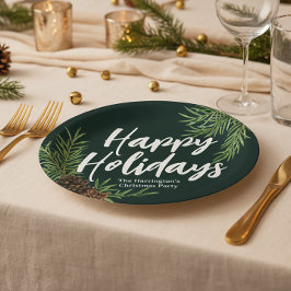Happy Holidays Winter Pine Green Pappteller