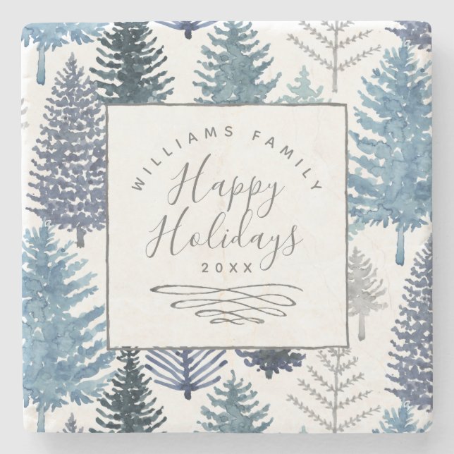 Happy Holidays Winter Pines Custom Stone Untersetz Steinuntersetzer (Vorderseite)