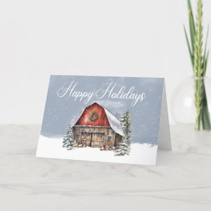 Happy Holidays Winter Snow Farm Barn Feiertagskarte