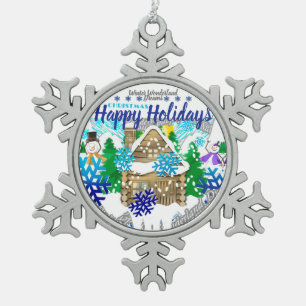 HAPPY HOLIDAYS   WINTER WONDERLAND   SCHNEEFLOCKEN Zinn-Ornament