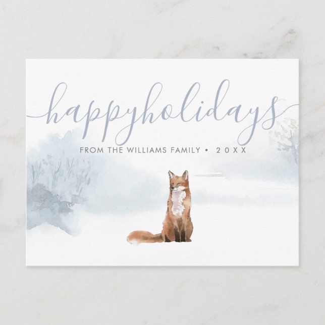 Happy Holidays Winter Woodland Fox Weihnachten Ankündigungspostkarte (Vorderseite)