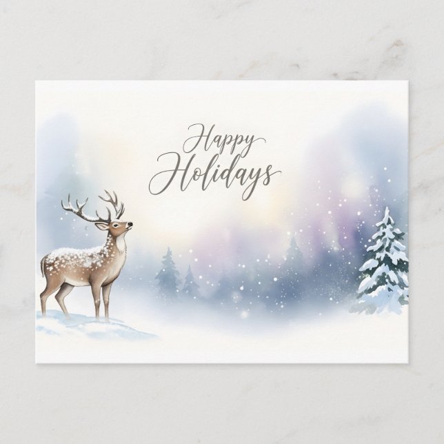 Happy Holidays Winter Woodland Greeting Postkarte (Vorderseite)