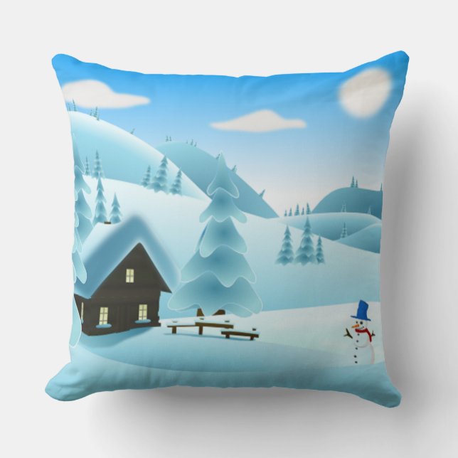"HAPPY HOLIDAYS" WINTERLANDSCHAFT KISSEN (Vorderseite)