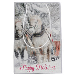 Happy Holidays Winterschnee Pferde Schlitten Mittlere Geschenktüte