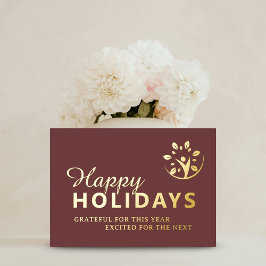 Happy holidays with logo business taupe gold foil folien feiertagskarte
