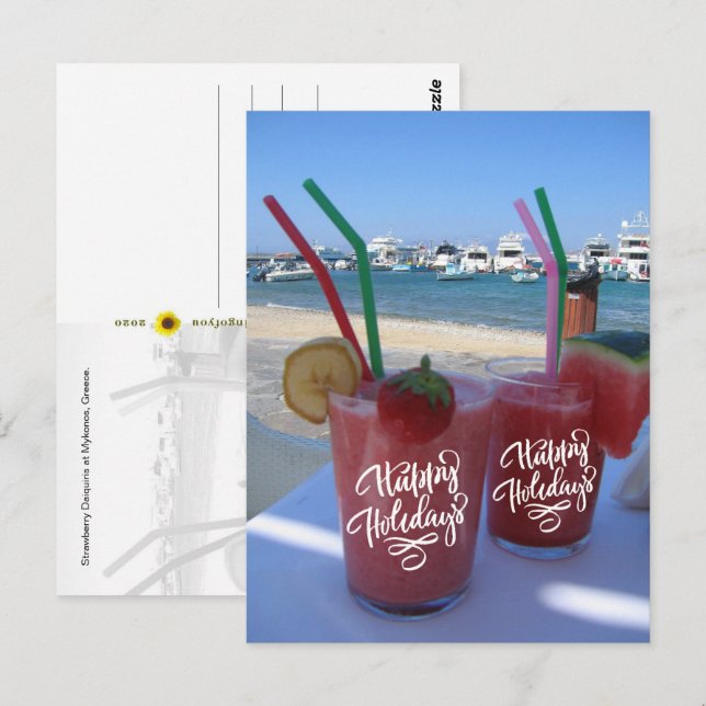 Happy Holidays with Strawberry Daiquiris - Postkarte (Vorne/Hinten)
