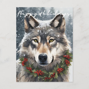 Happy Holidays Wolf Postkarte