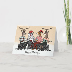 Happy Holidays Woodland Animals Stump Music Card Feiertagskarte
