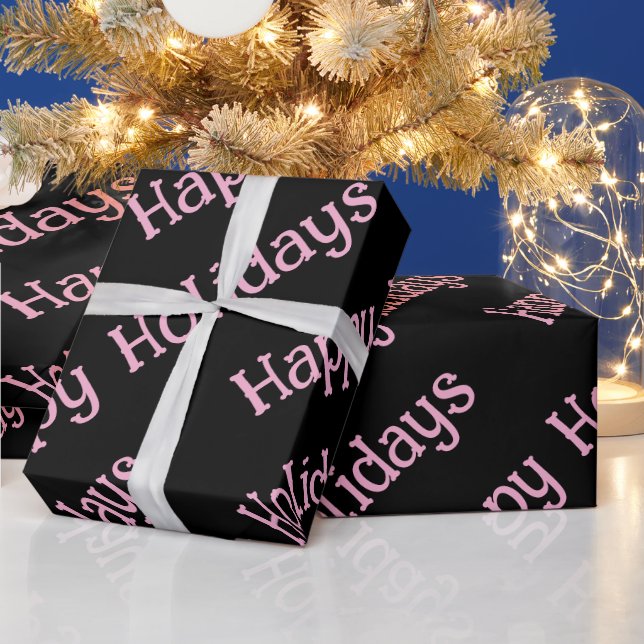 Happy Holidays Wrapping Pink Lettering Geschenkpapier (Feiertage)