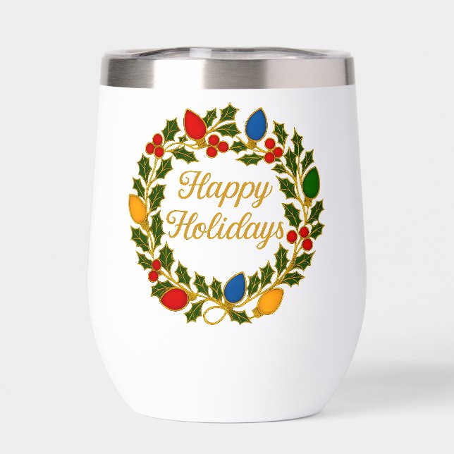 Happy Holidays Wreath Christmas Lights and Holly (Rückseite)